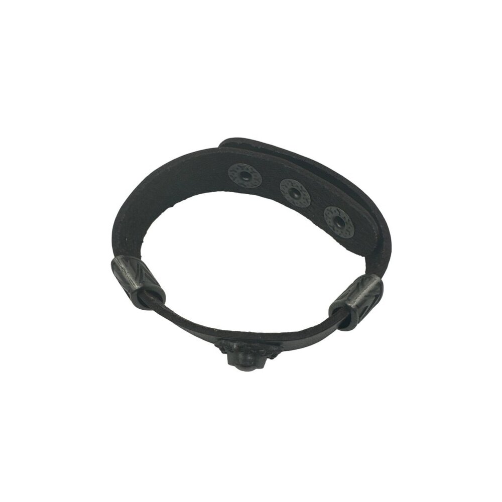Handcrafted Leather Bracelet With Ornate Metal Accents & Snap Closure - Picture 5 of 7